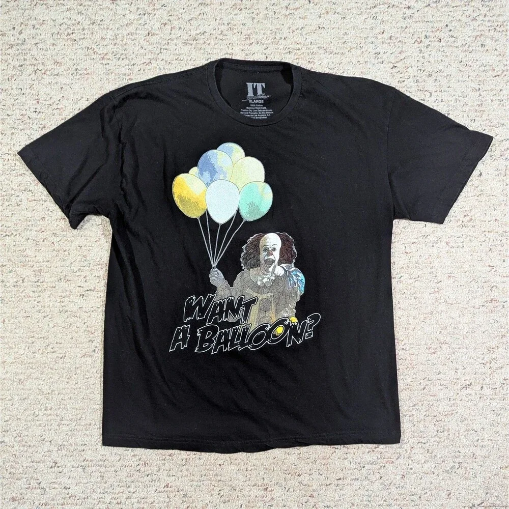 IT Movie Pennywise T-Shirt Mens XL Want A Balloon Clown Black Horror Tee 2017